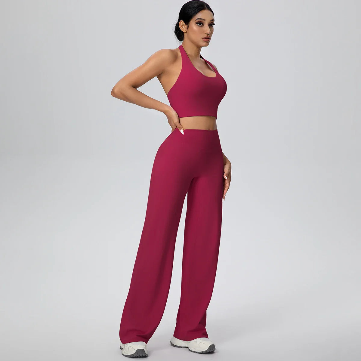 2PCS Woman Backless Hanging Neck Bra and Pants Yoga Set Summer Breathable Gym Sports Running Workout Top Hot Sales Yoga Set
