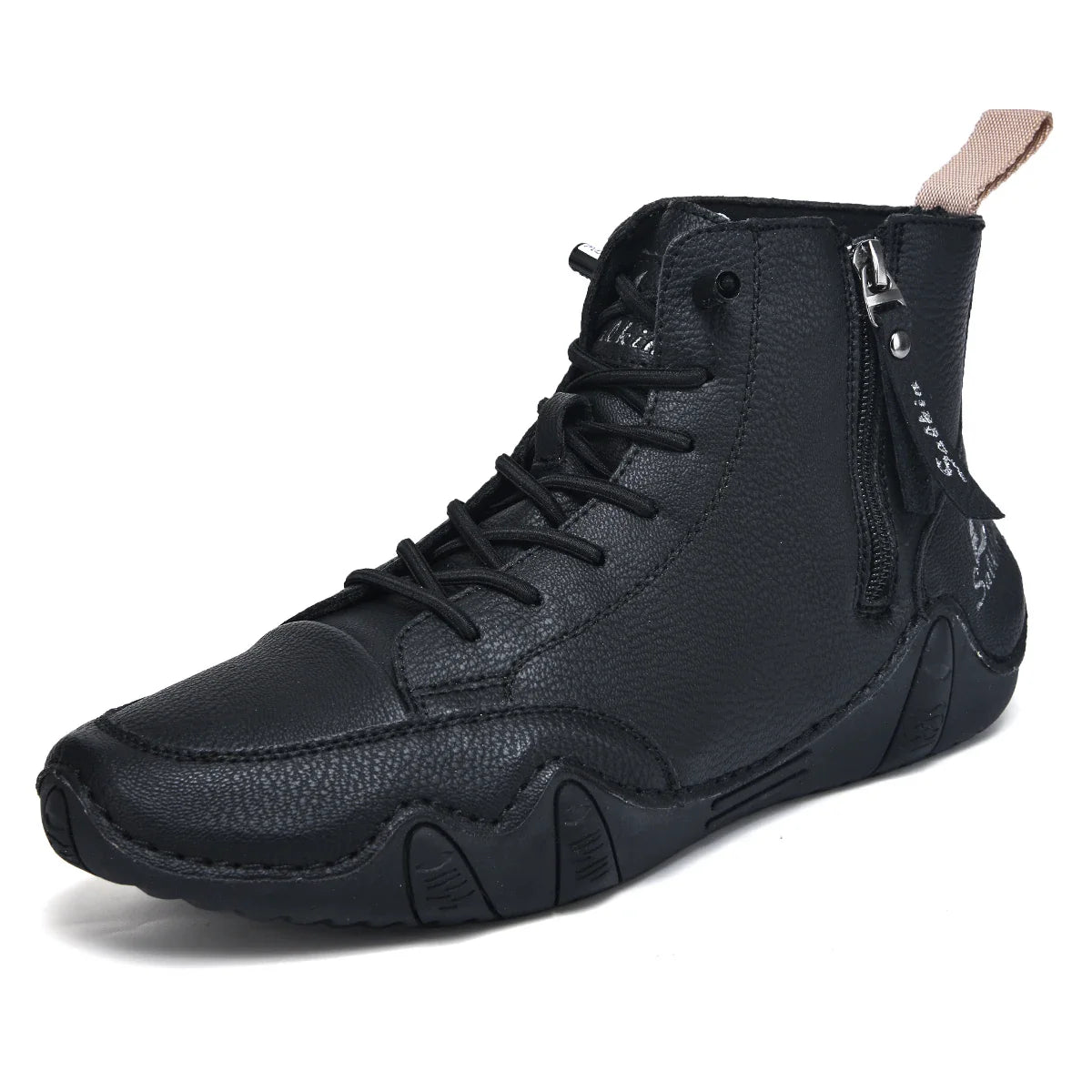 New 2025 Handmade Casual Shoes Men Sneakers Ankle Boots Leather Side Zipper Comfortable Breathable Anti-Slip Outdoor Walking