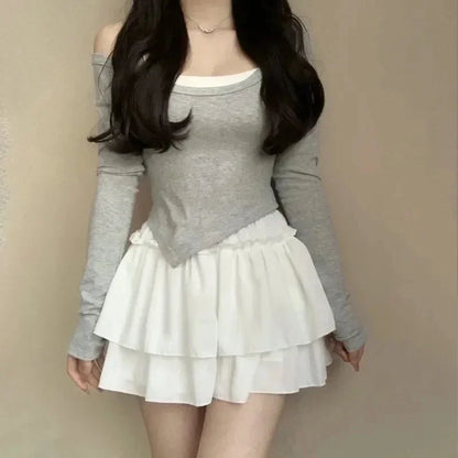White Ball Gown Skirts Women Fashion Slim Fit Mini Skirts Giris Y2k All Match Elastic High Waist Black Faldas Goth