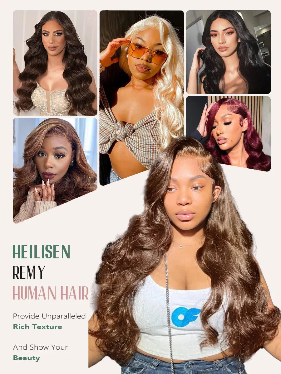 220% Density 36 Inches Chocolate Brown Body Wave 13x6 Lace Front Human Hair Wigs 13x4 Lace Frontal Wig Brazilian Remy Hair Wig