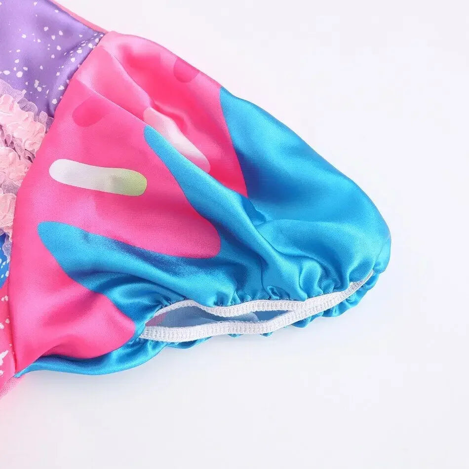 Presente Clássico para Festa de Carnaval de Purim para Meninas Vestido Arco-Íris Assimétrico Longo e Curto com Manga Doce Conjunto de Vestidos Fofos para Férias de Natal