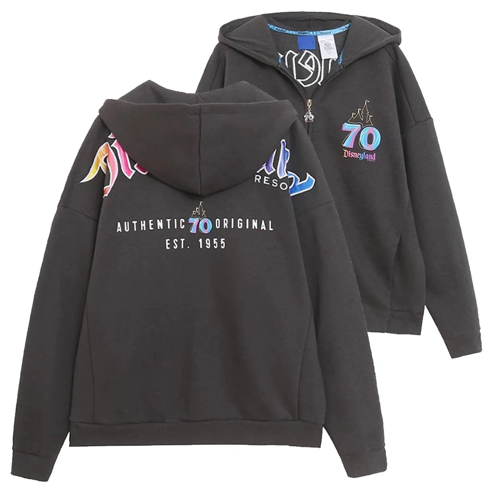 Moletom de Lã Bordado com Estampa de Desenho Animado do Castelo Mundial Letra Mágica Mickey Mouse Feminino com Zíper e Capuz VELUDO Blusa