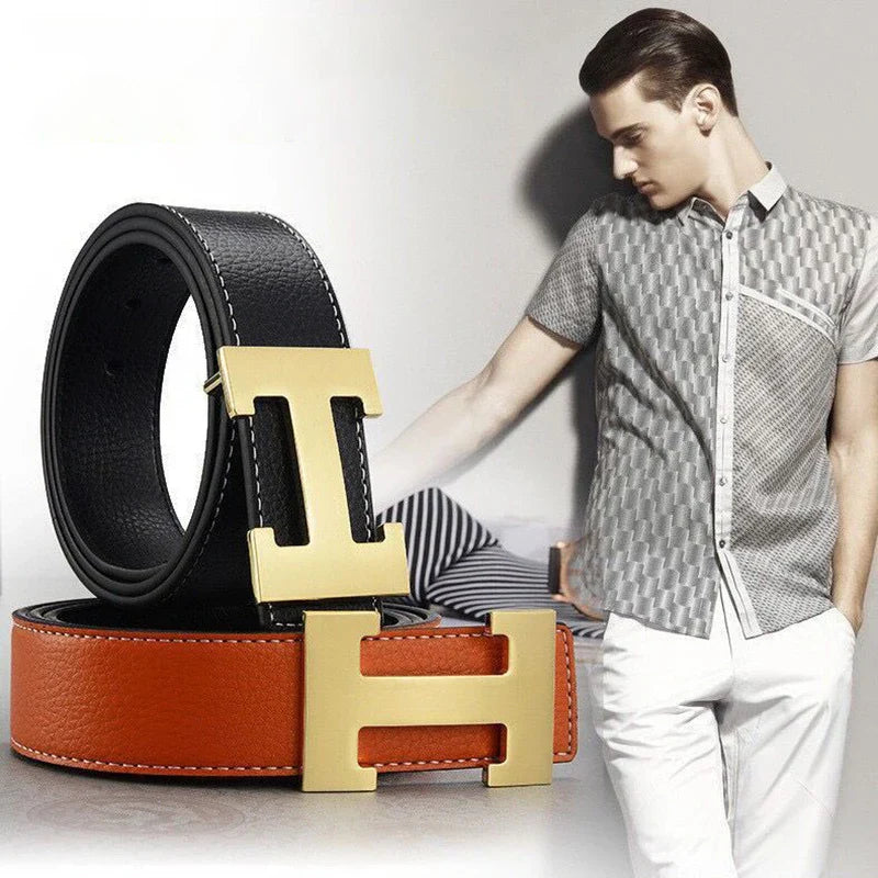 2026 New Casual Men's Belt High Quality Designer Genuine Second Cow Leather Belts Strap Male Metal Smooth Buckle Fashion
