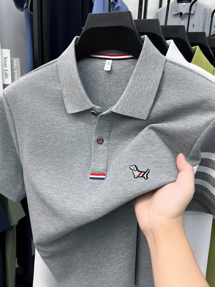 Summer 100% cotton short sleeve polo shirt men designer high-end brand cute dog embroidery Korean casual golf fashion T-shirt