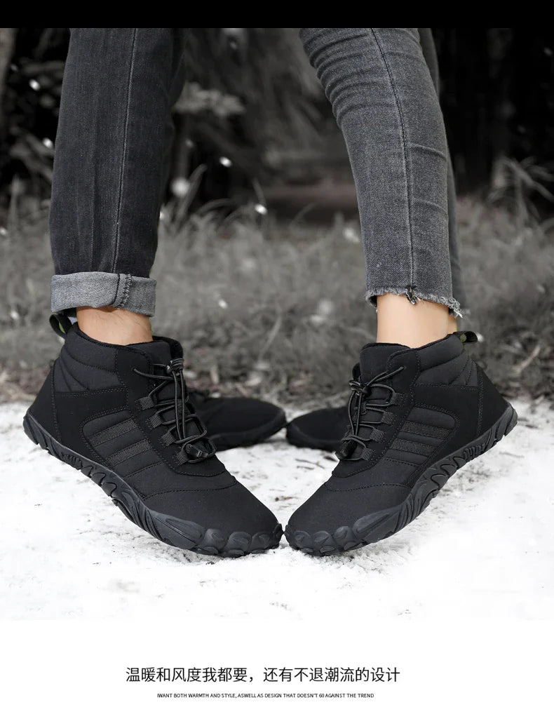 Womens Mens Waterproof Winter Barefoot Shoes Snow Boots Cotton Warm Fur Lined Unisex Walking Hiking Outdoor Shoes