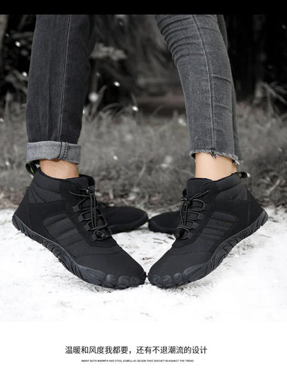 Womens Mens Waterproof Winter Barefoot Shoes Snow Boots Cotton Warm Fur Lined Unisex Walking Hiking Outdoor Shoes