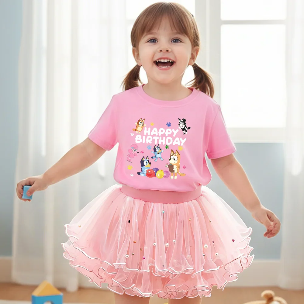 2Pcs/Set Girl Dress Kid Birthday Clothes Party Princess Dress Cartoon T-shirt+Tutu Skirt Summer Evening Christmas Gift