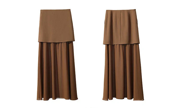 Women's Skirt 2026 Spring New Elegant Patchwork Chiffon Long Skirt Solid Color Straight Versatile Woman Clothes 12641047
