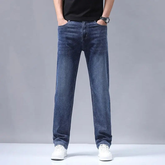 New Autumn Winter Mens Business Casual Jeans Straight Leg Fashion Denim Trousers Male Brand Clothing Slim Fit  Autumn and Winter