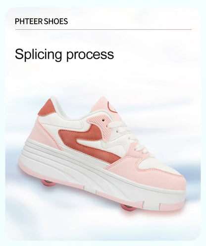Roller Skate Shoe Walking Shoes With Four-wheel Student Sports Pulleys Walking Shoes With Wheels Summer Spring Kids Sneakers