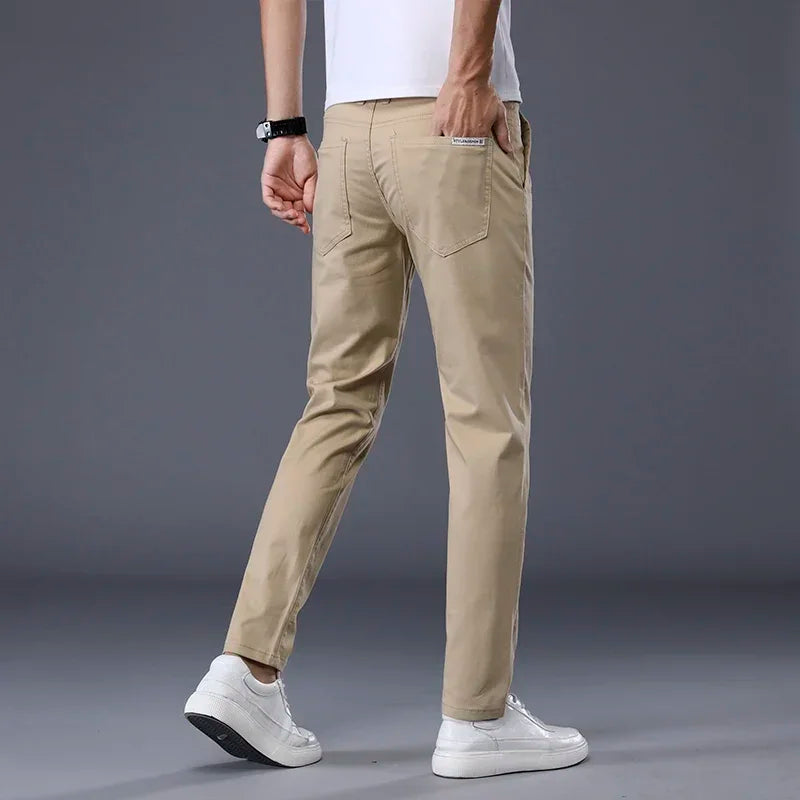 7 Colors Summer Thin Men's Casual Pants Stretch Cotton Slim Fashion Business Trousers High Quality Male Clothes