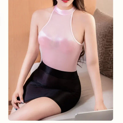 Elastic Wrap Mini Skirt for Women High Wiast Sexy Short White Black Long Tight Silk Pencil Skirts See Through Nightwear Clubwear