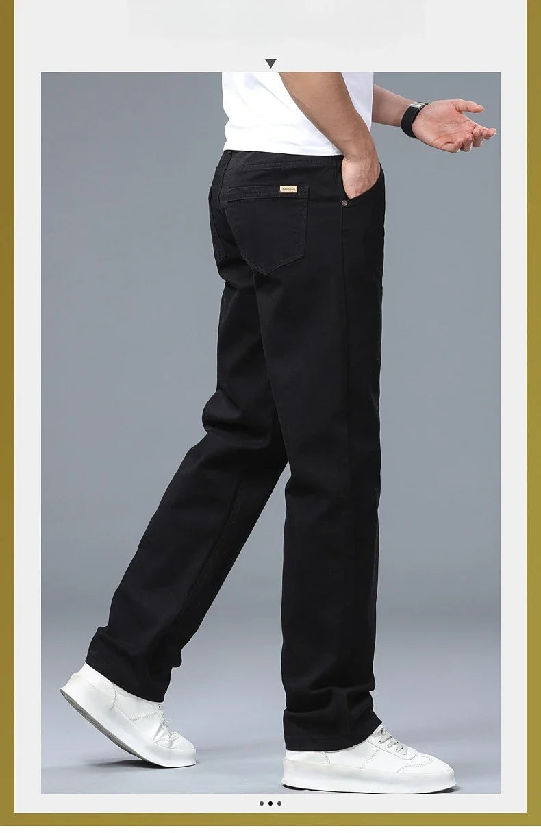 Men's Straight Leg Jeans Slim Fit Stretch Comfort Denim Pants Korean Casual Fashion Minimalist Business Male Daily Trousers