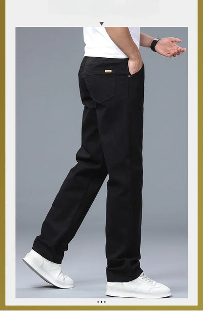 Men's Straight Leg Jeans Slim Fit Stretch Comfort Denim Pants Korean Casual Fashion Minimalist Business Male Daily Trousers