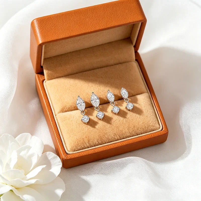 3 Color Rose Gold All Moissanite Stud Earrings for Women Girls Sparkling Jewelry Marquise Cut 925 Sterling Silver Jewelry