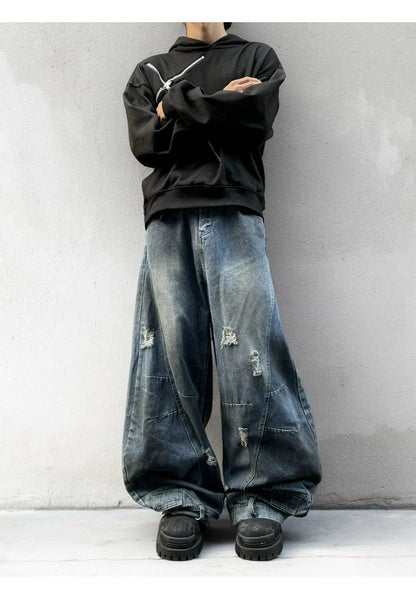 Autumn New Men's 98% Cotton Jeans American Y2k Streetwear Hole Patchwork Design Denim Pants Youth Straight Baggy Stretch Jeans