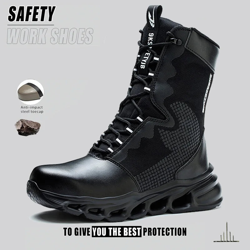 Indestructible Work Boots Men Steel Toe Shoes  High-Top Boots Anti Puncture Non Slip Work Shoes Wear-resisting Safety Shoes
