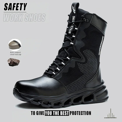 Indestructible Work Boots Men Steel Toe Shoes  High-Top Boots Anti Puncture Non Slip Work Shoes Wear-resisting Safety Shoes