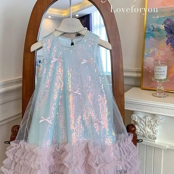 Saia Infantil 2025 Verão Nova Roupa Infantil Estilo Coreano Meninas Bebê Laço Brilhante Saia Princesa Casual Simples Diário