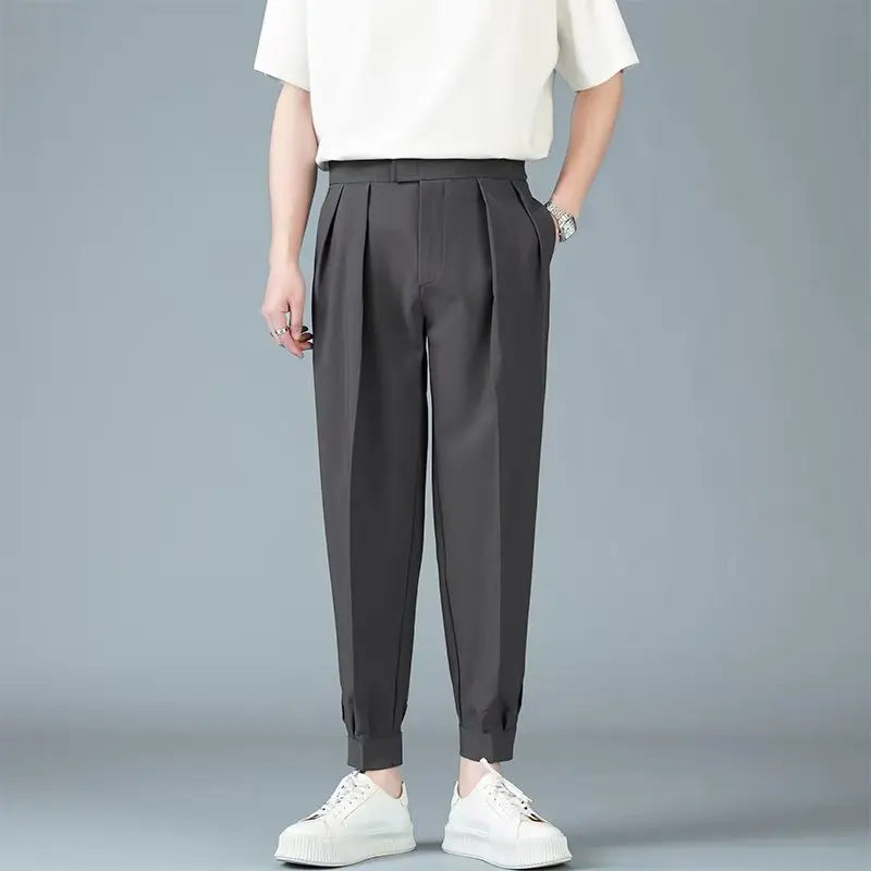 Pleats Men's Casual Harem Pants Japanese Style Fashion Loose Pants Harajuku Male Feet Solid Color Youth Trousers Streetwear