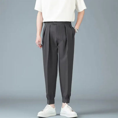 Pleats Men's Casual Harem Pants Japanese Style Fashion Loose Pants Harajuku Male Feet Solid Color Youth Trousers Streetwear