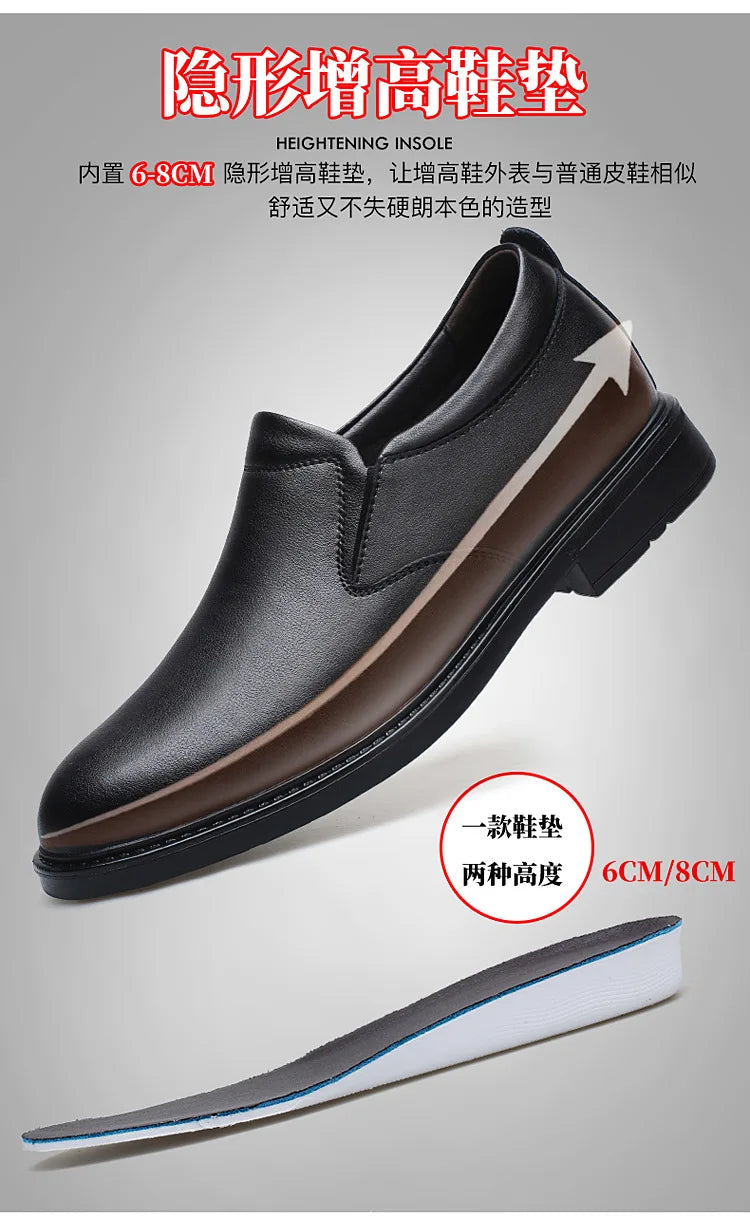 Height Increasing Shoes for Men 6cm 8cm Invisible Elevator Leather Casual Shoes Leathe Zapatillas De Hombre Large-sized Shoes