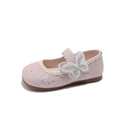 New Girls Princess Shoes Fashion Children's Bow Rhinestone Sequin Kids Shoes Baby Party Student Flat Performance Shoes