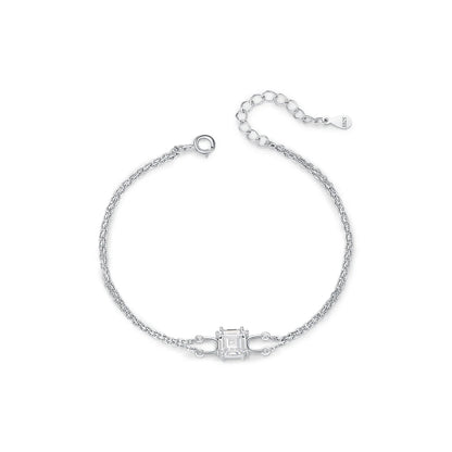 925 Sterling Silver Double Layer Link Chain Bracelet Shiny Square Emerald Cut Wedding Jewelry For Women Anniversary Gift
