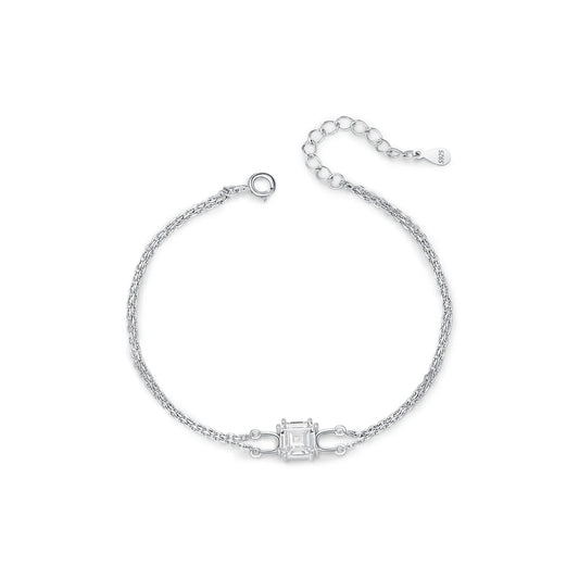 925 Sterling Silver Double Layer Link Chain Bracelet Shiny Square Emerald Cut Wedding Jewelry For Women Anniversary Gift