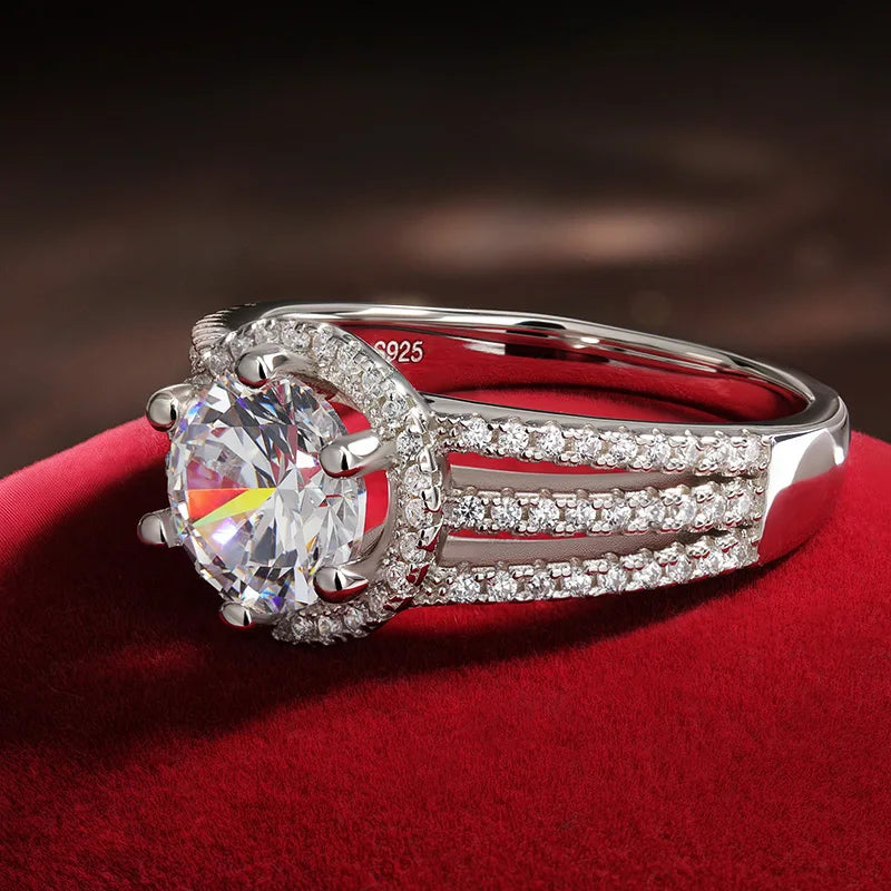 3CT D Color VVS1 Moissanite Engagement Ring for Women GRA Certified 925 Sterling Silver Plated 18k White Gold Jewellery
