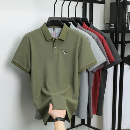 100% pure cotton men's classic dog polo shirt, business casual, sweat absorbing, breathable, daily use, short sleeved T-shirt