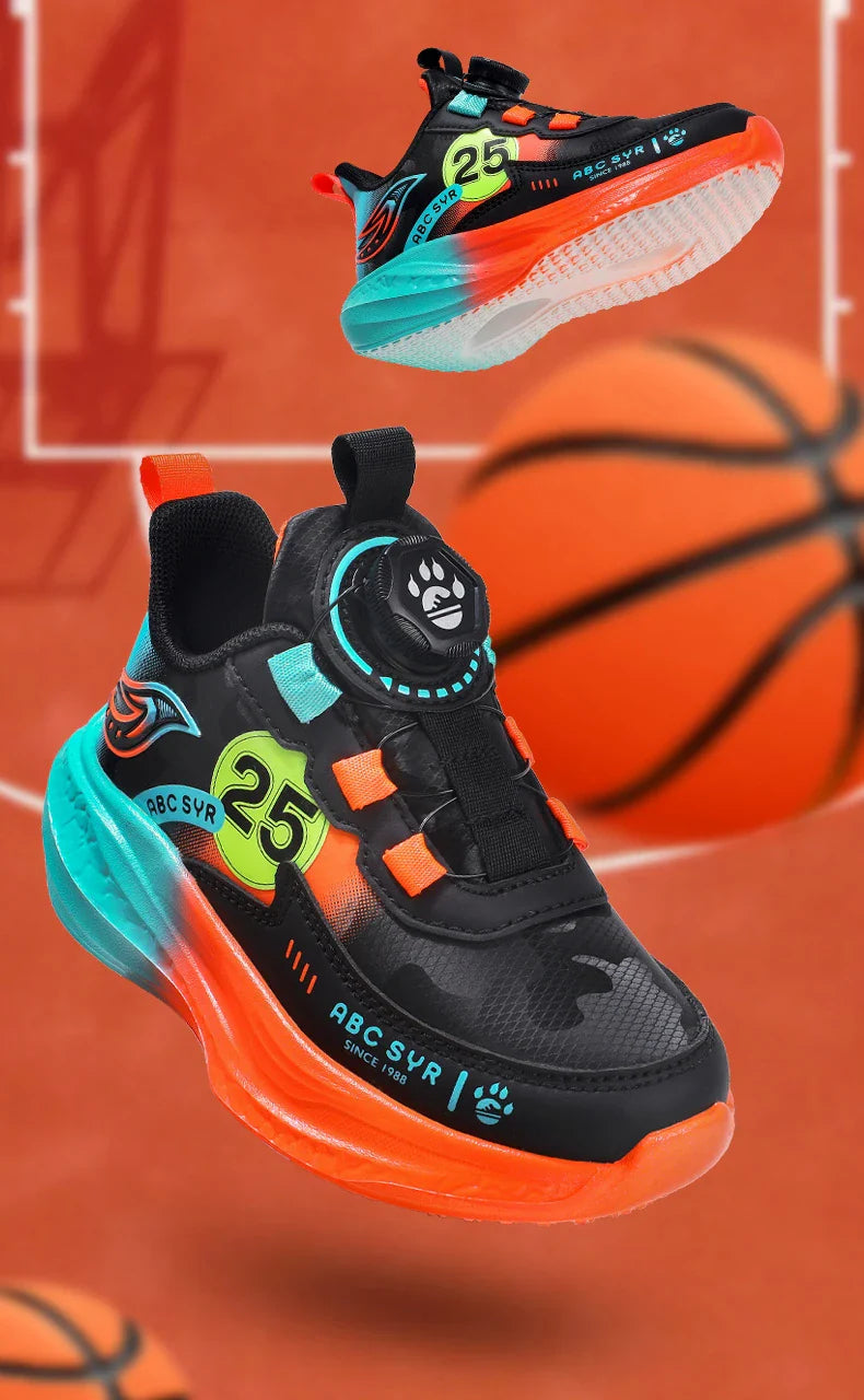 Children‘s Breathable Basketball Shoes Non-slip Sports Training Shoes Outdoor Lace-up Boys Girls Jogging Sneakers Athletic Shoes