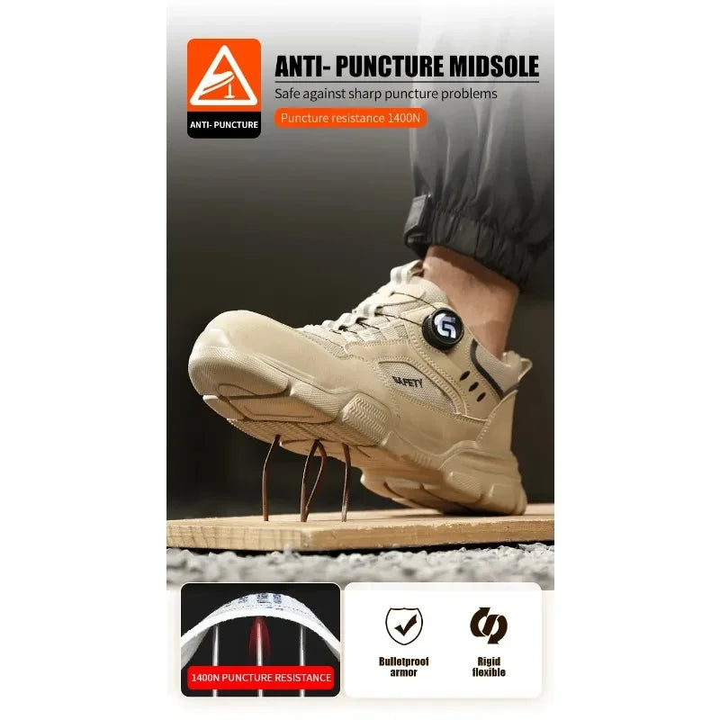 Men's Lightweight Safety Shoes Steel Toe Breathable Anti-Smashing Comfortable Puncture Resistant Work Footwear