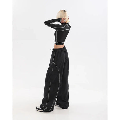 2023 Drawstring Baggy Y2K Cargo Pants Women Low Waist Mopping Sweatpant Trousers Vintage Street Pockets Wide Leg Joggers Pant