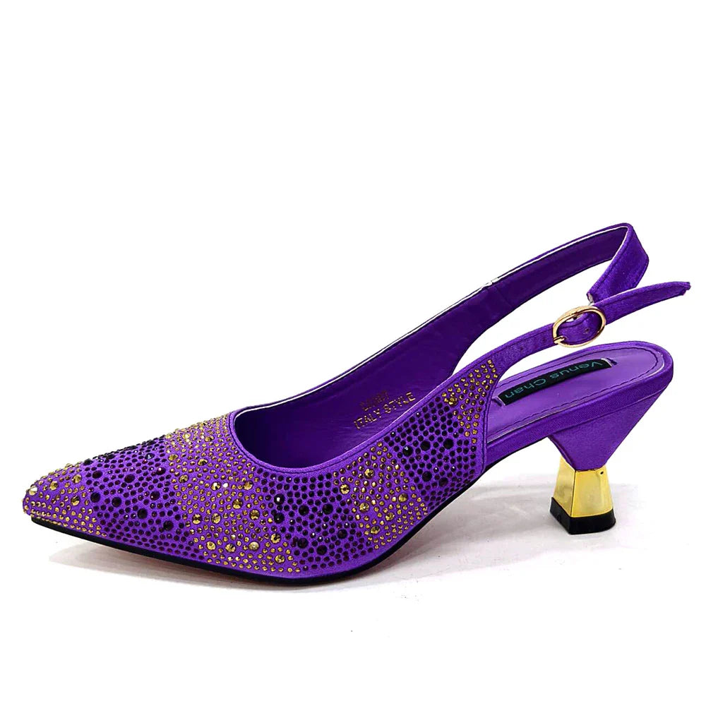 Fashionable Party Shoes and Bags Nigerian Women’s Party Suit Medium Heel Pointed Toe Women’s Shoes and Same Color Bag