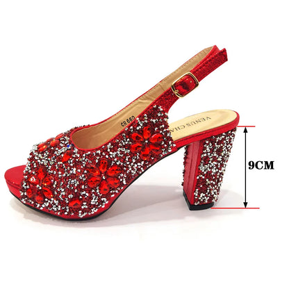 Fashion Wedding High Heel Sandals Italian Full Diamond Design Red Color Party Women Shoes