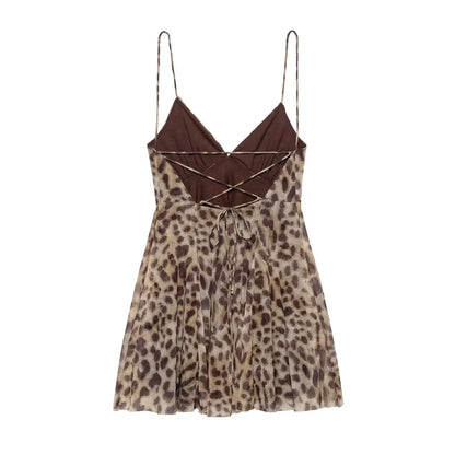 Women's vacation Style printed silk mesh sexy V-neck halter short Dress Hot Girl Dress
