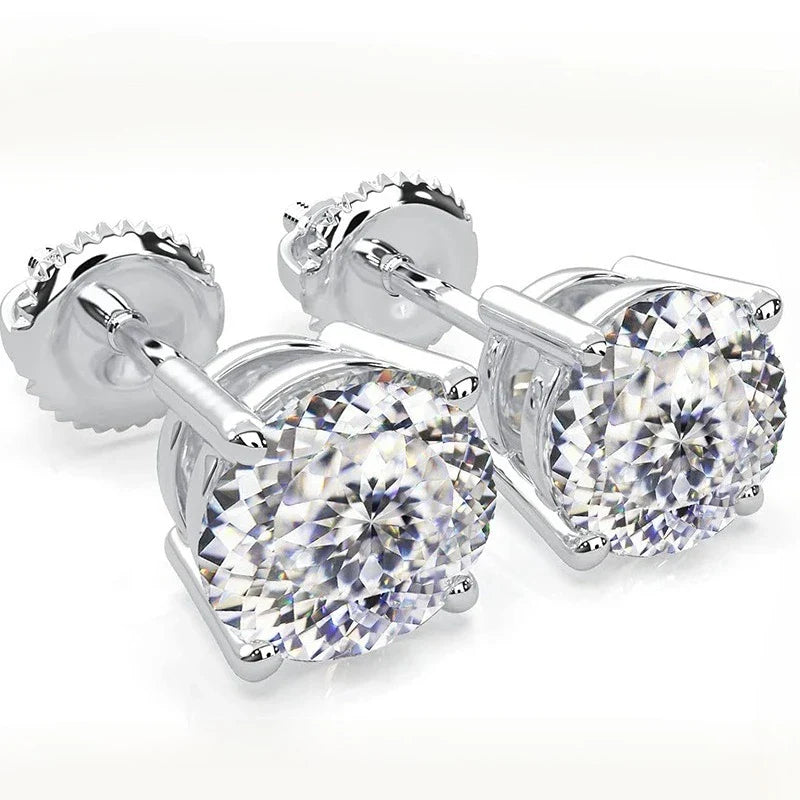 100% S925 silvery Portuguese cut D moissanite screw back 4 prong stud earring for women golden plated yellow golden plated  GRA