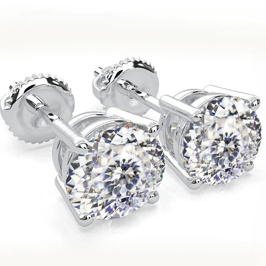 100% S925 silvery Portuguese cut D moissanite screw back 4 prong stud earring for women golden plated yellow golden plated  GRA