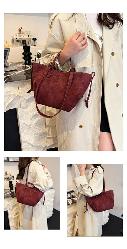 2025 Hot Sale Autumn Soft Women's Handbags Faux Suede Solid Color Large Capacity Shoulder Bag Casual Versatile Ladies Bags