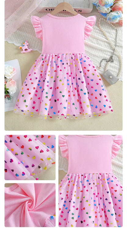 2026 Korean Style Girls Summer Unicorn Print Dress Short Sleeve Tulle Princess Gown Kids Casual Party Clothes for South Korea