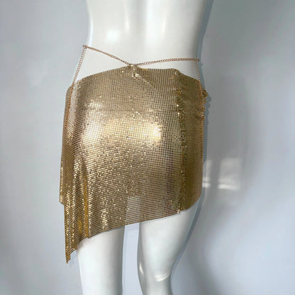 Sequined Skirt Music Festival Hot Selling Spicy Girl Half Skirt Metal Splicing A-line Skirt Ins Short Skirt