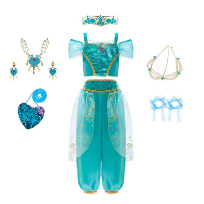 Girl Jasmine Two-piece Set Halloween role-playing Jasmine Princess Suit + Magic Lamp Props Stage Performance Costume