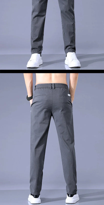 Size 28-38 Thin Casual Pants Mens Slim Simple Cotton Stretch Spring Summer Trousers Elastic Waist Drawstring Jogging Sweatpants