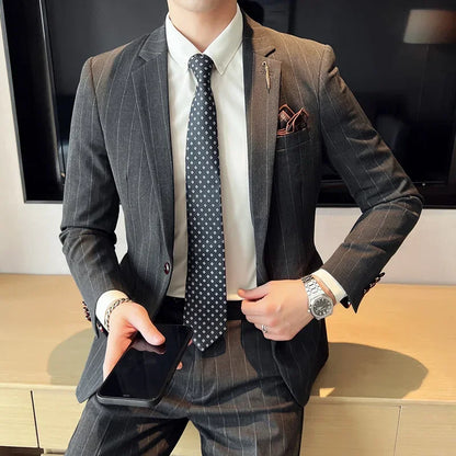 S-7XL Blazer Vest Pants High-end Brand Plaid Retro Business Suit Groom Wedding Party Slim Suit Fashion British Style Performance