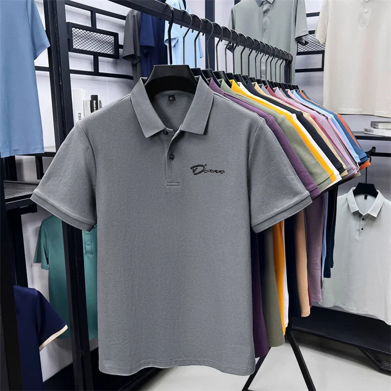cotton100% hot sale men's new short sleeve polo shirt summer lapel letter printing ventilate t-shirt business classic mans wear