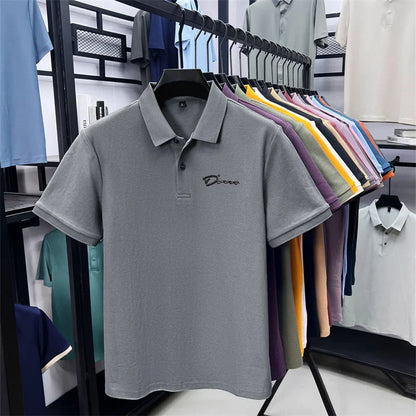 cotton100% hot sale men's new short sleeve polo shirt summer lapel letter printing ventilate t-shirt business classic mans wear