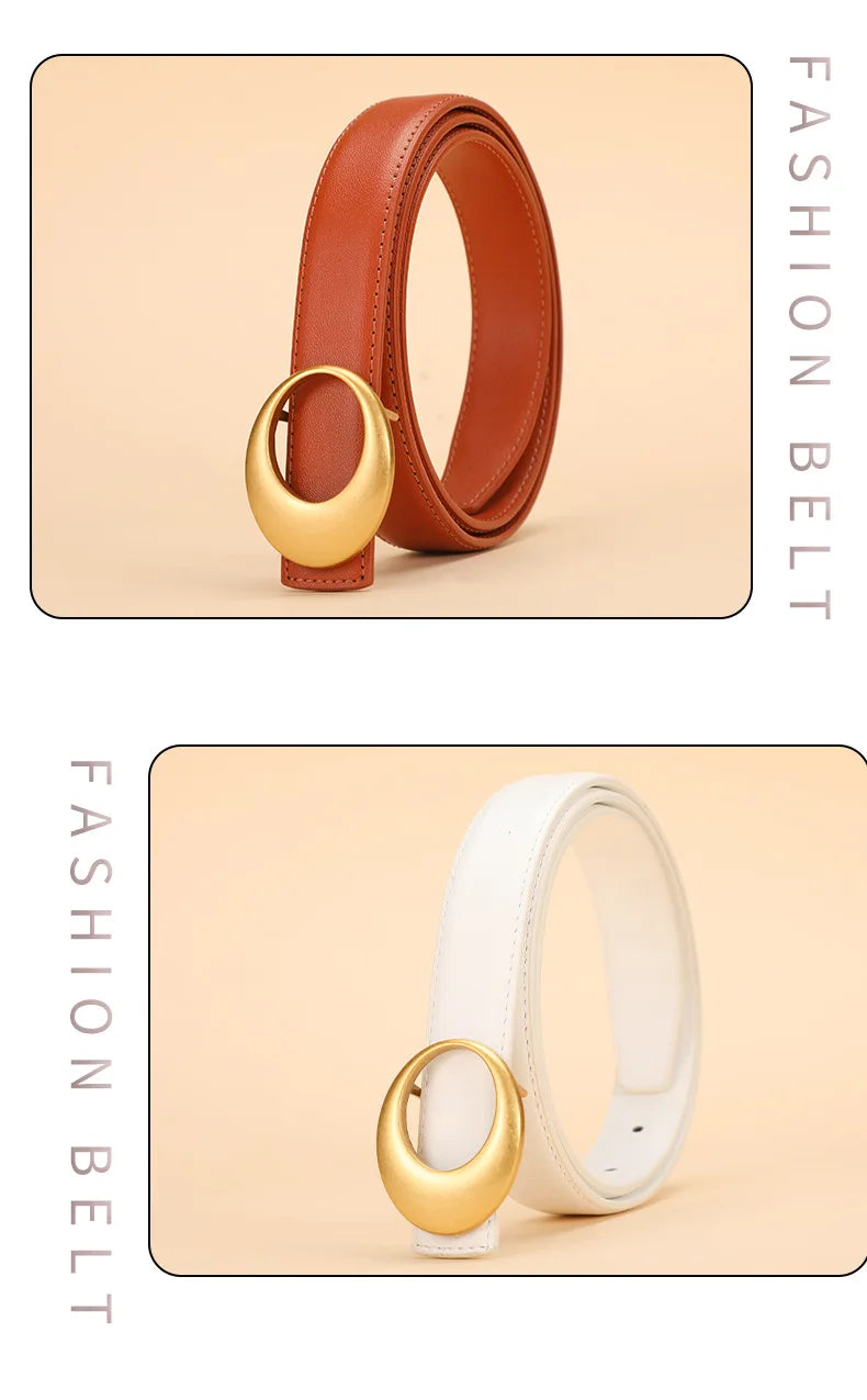 Fashionable women's belt; cowhide leather belt for women; versatile decoration with a high-end feel; trendy Korean-style