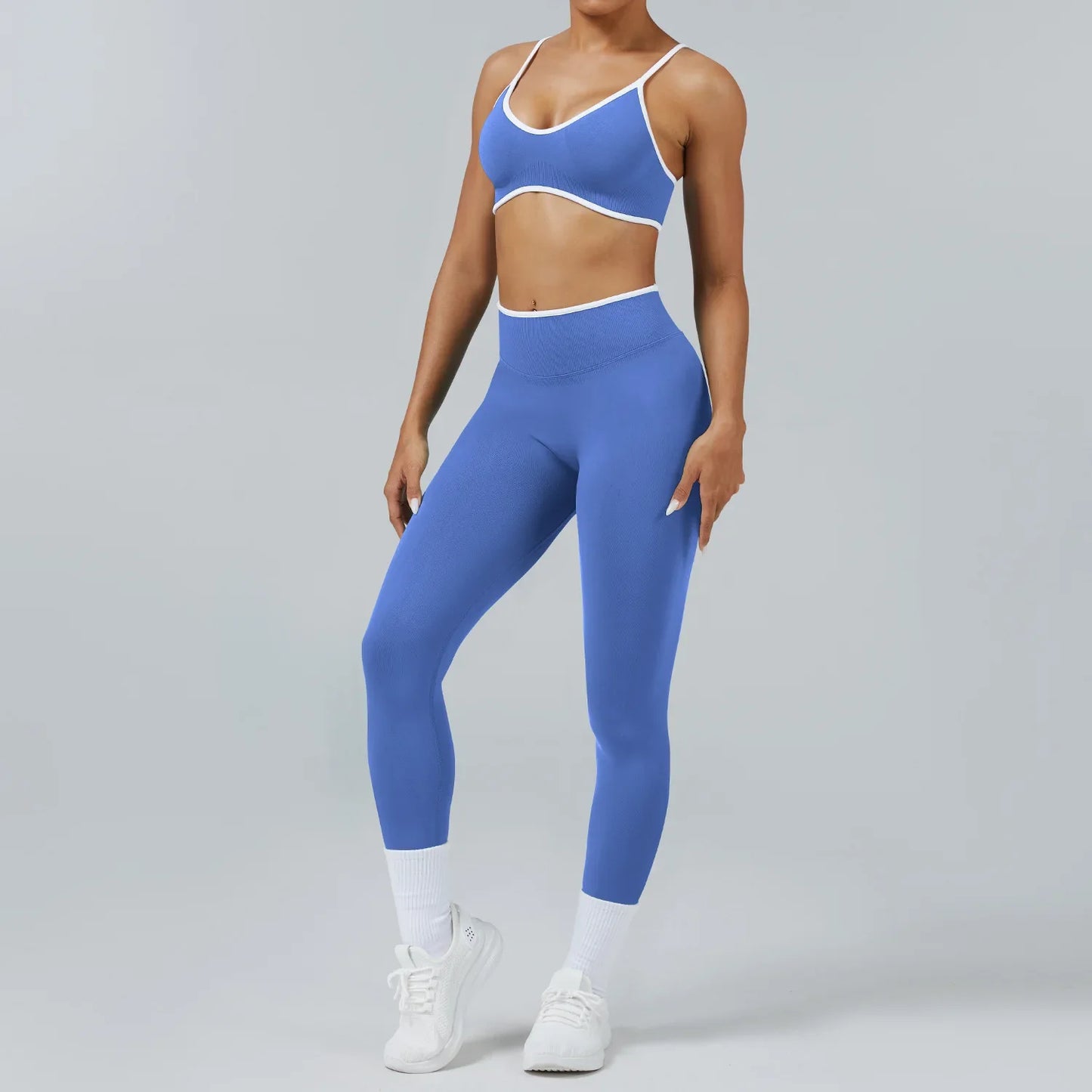 Women's Color Block Seamless High-Stretch Yoga Set, Butt Lifting Yoga Pants, Breathable Quick-Dry Active Workout Outfit