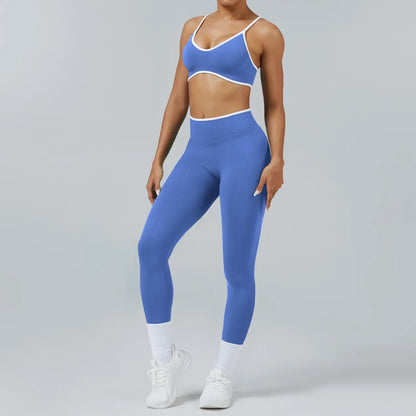 Women's Color Block Seamless High-Stretch Yoga Set, Butt Lifting Yoga Pants, Breathable Quick-Dry Active Workout Outfit